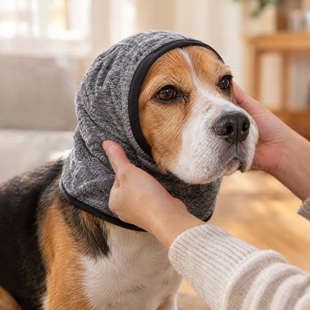 Cómo poner la capucha calmante a tu perro